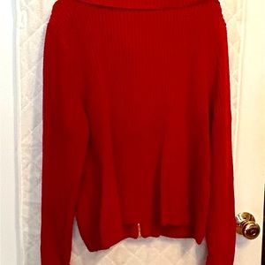 Venus red sweater with front gold zipper. Work once.